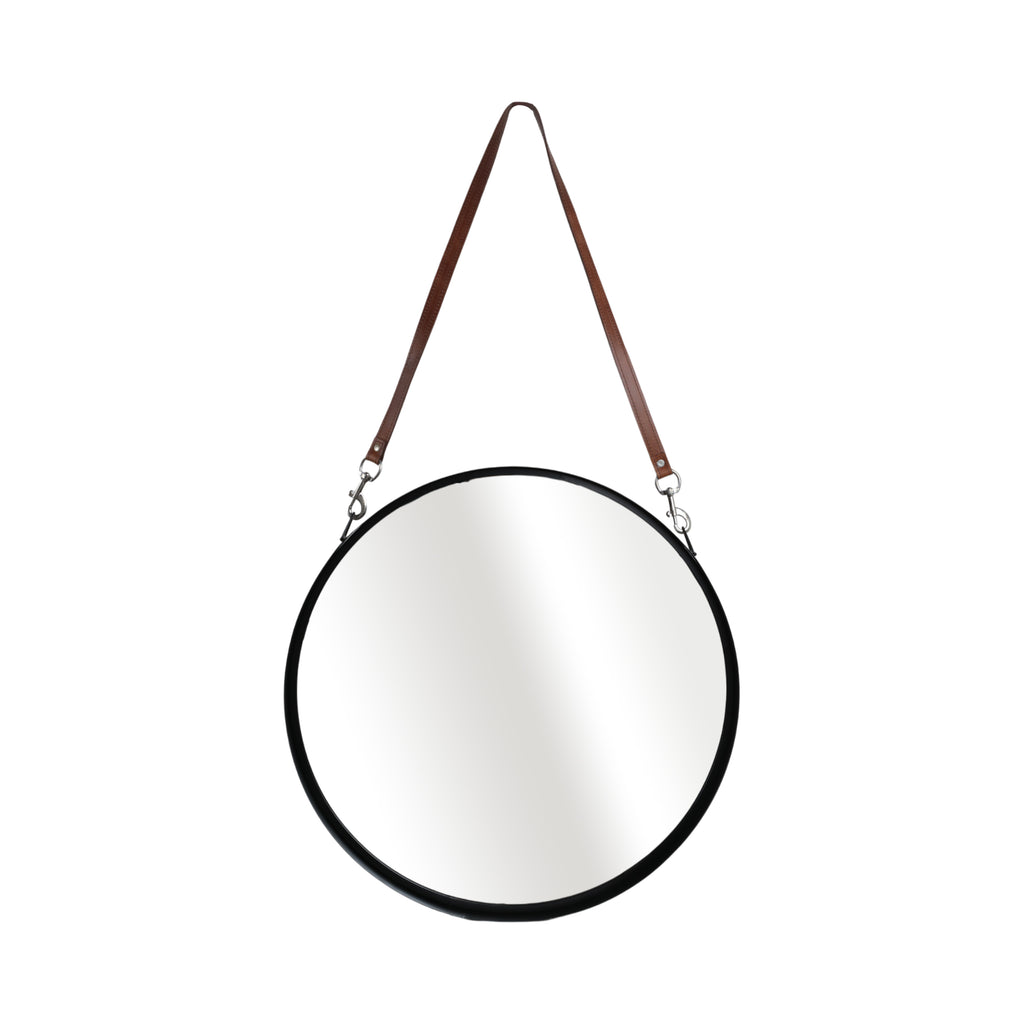 Round Leather Strap Wall Mirror