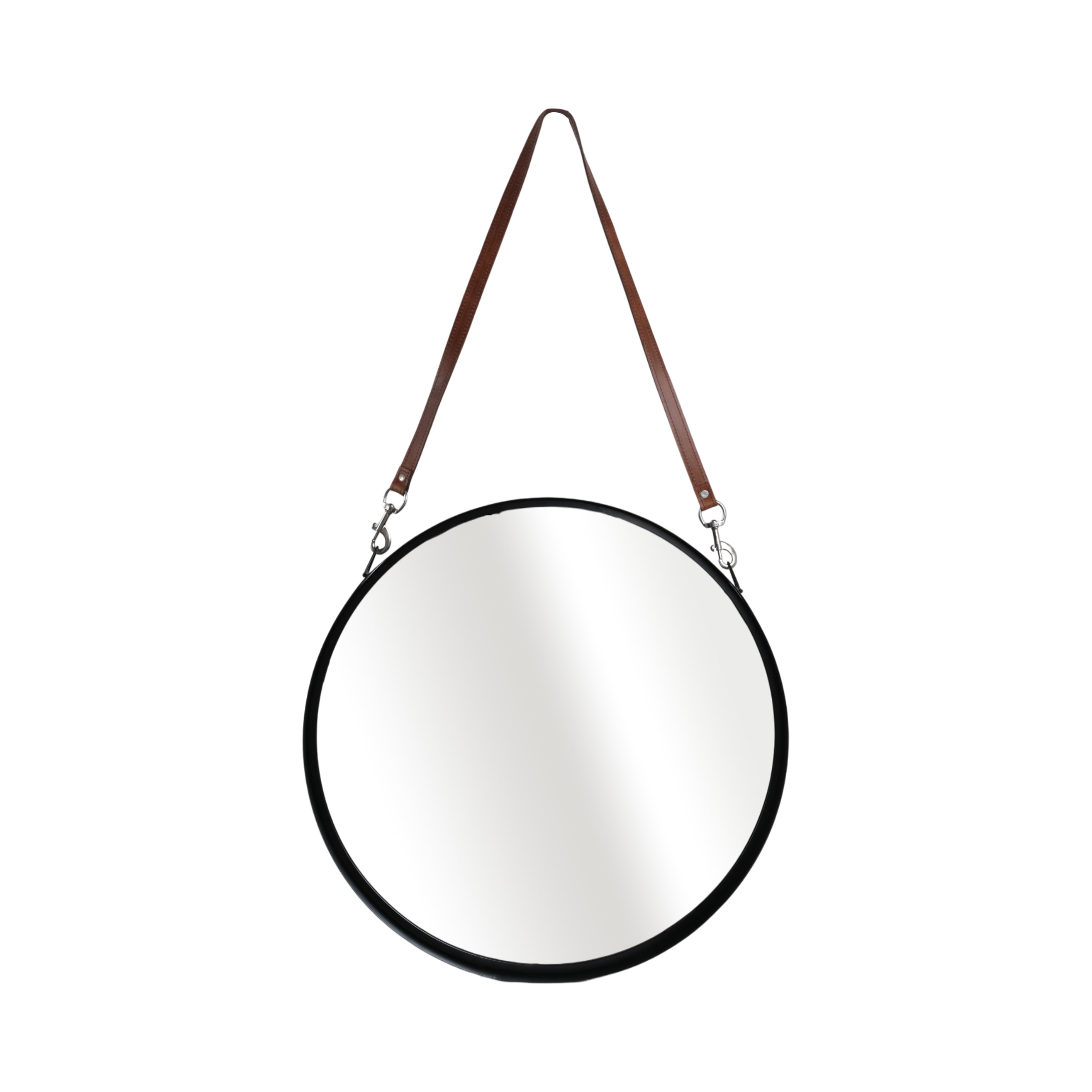Round Leather Strap Wall Mirror