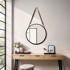 Round Leather Strap Wall Mirror