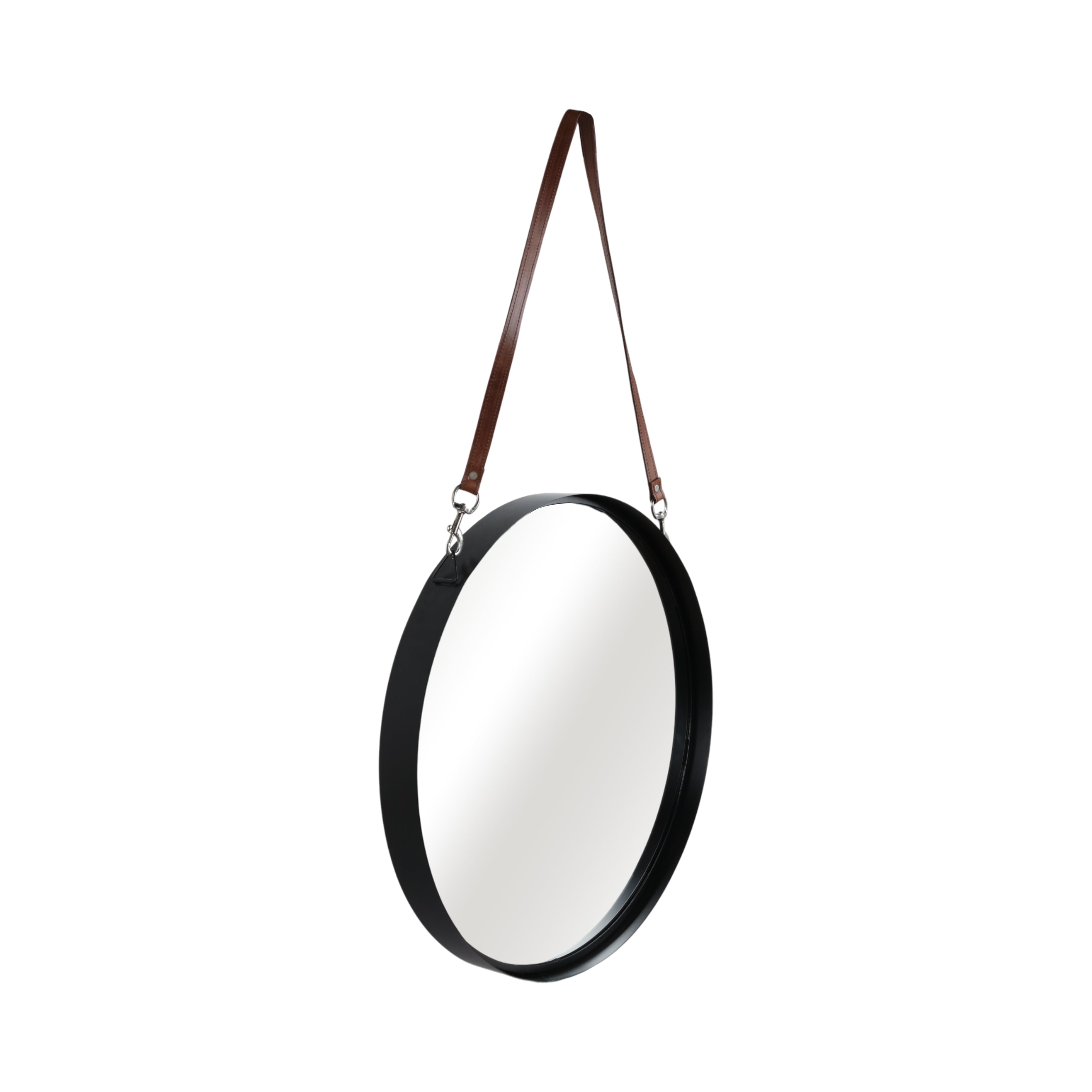Round Leather Strap Wall Mirror