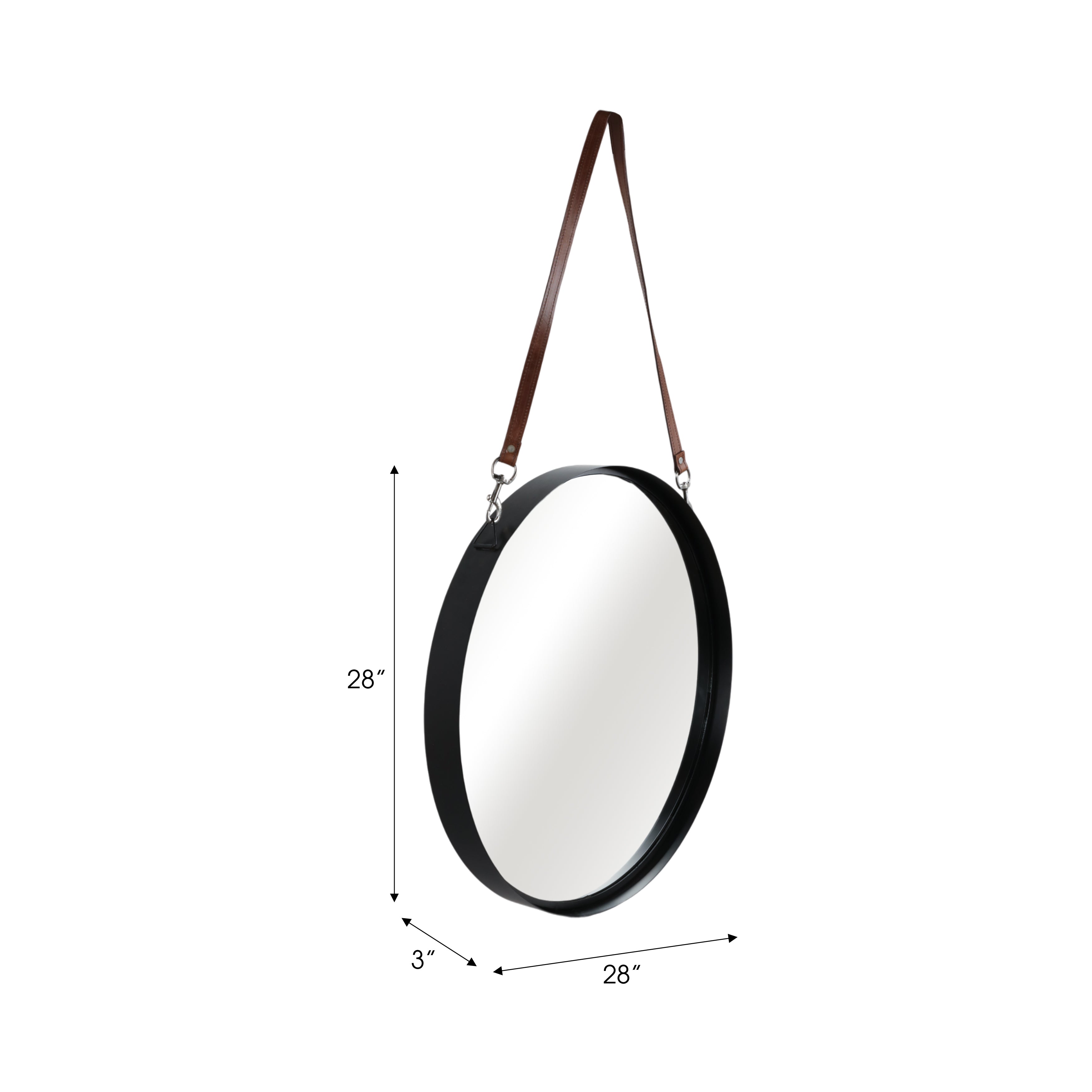 Round Leather Strap Wall Mirror
