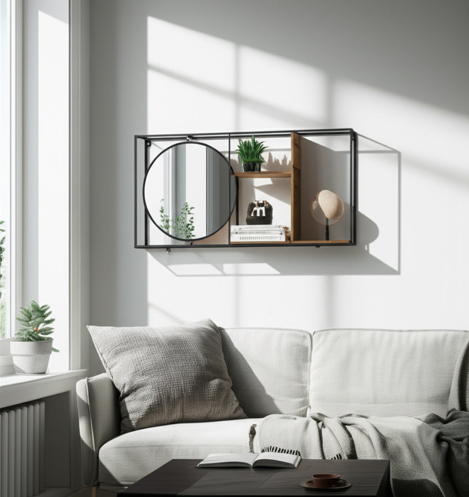 Denver Wall Shelf With Circle Mirror