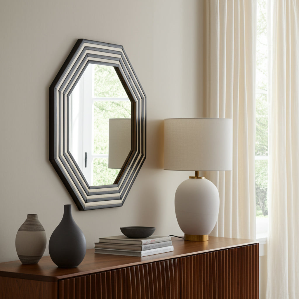 Black and White Octagon Wall Mirror