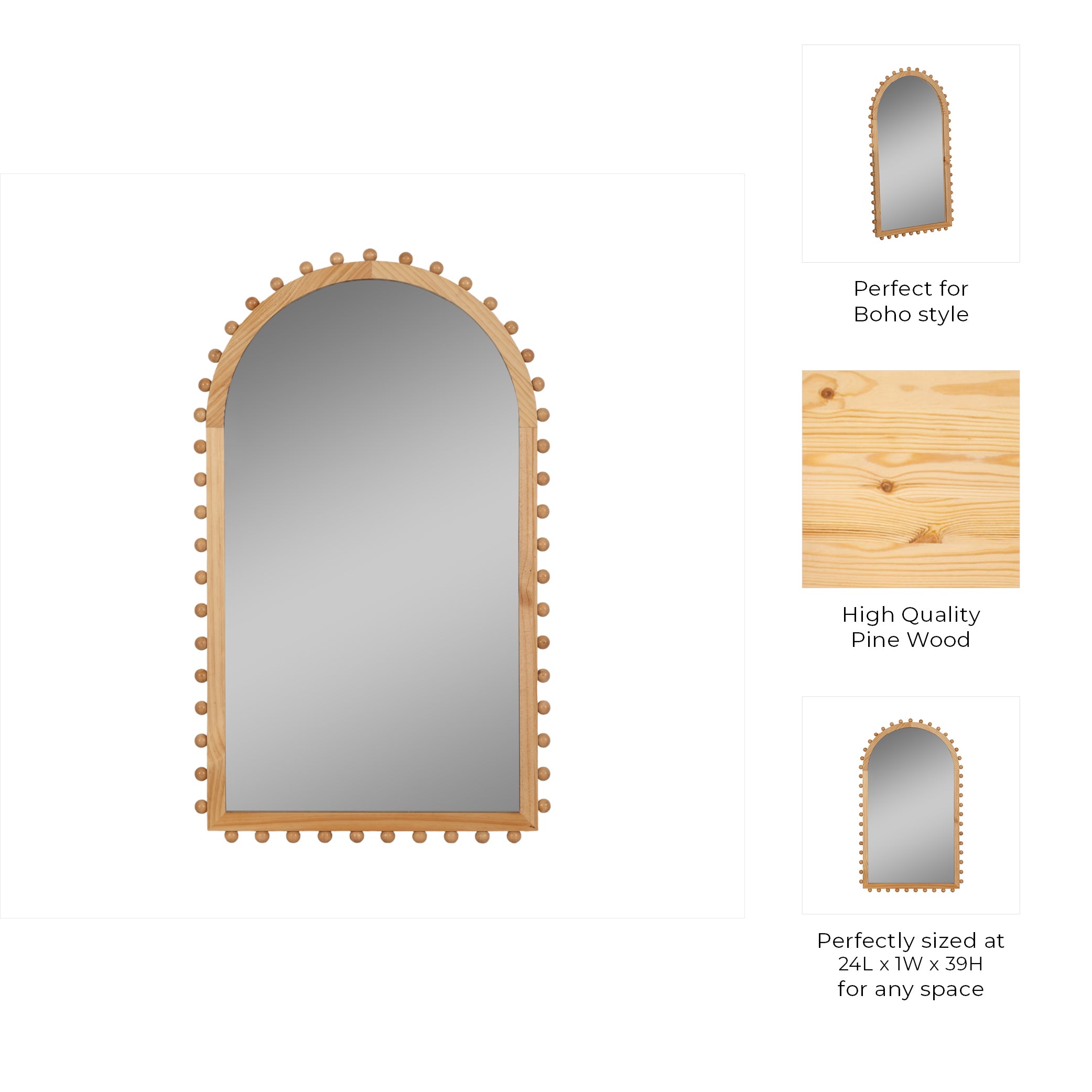 Arched Wood Beaded Wall Mirror