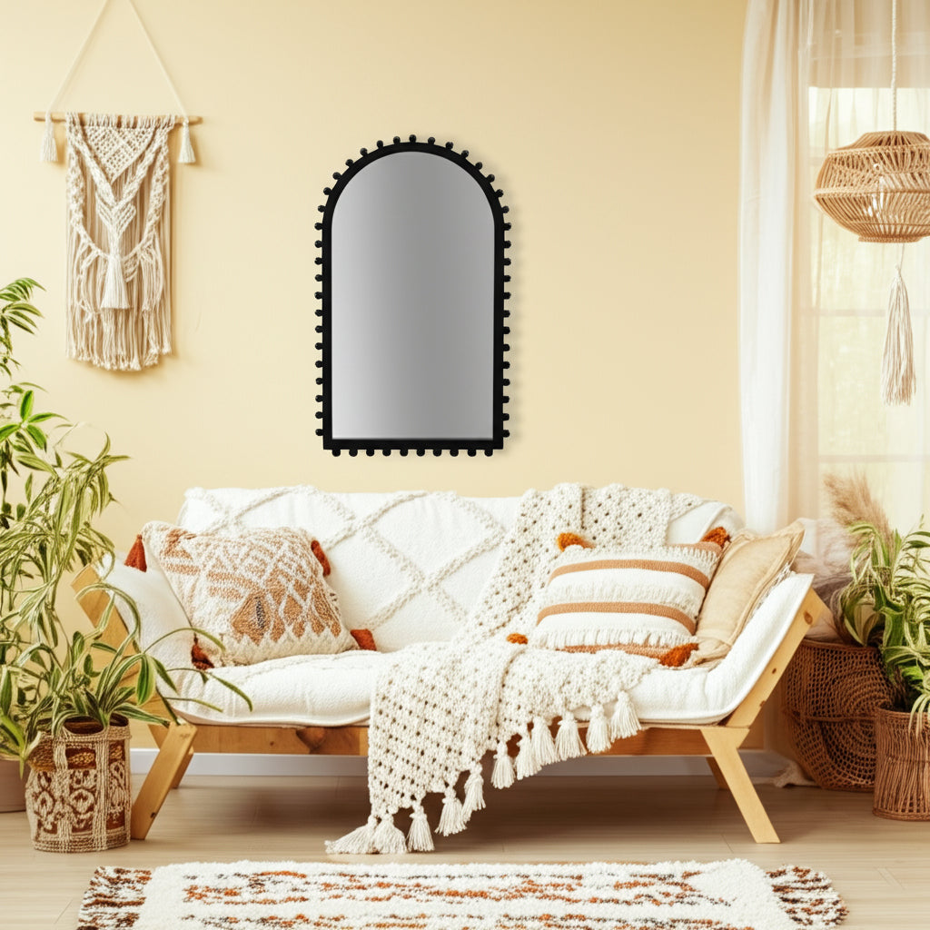 Arched Wood Beaded Wall Mirror