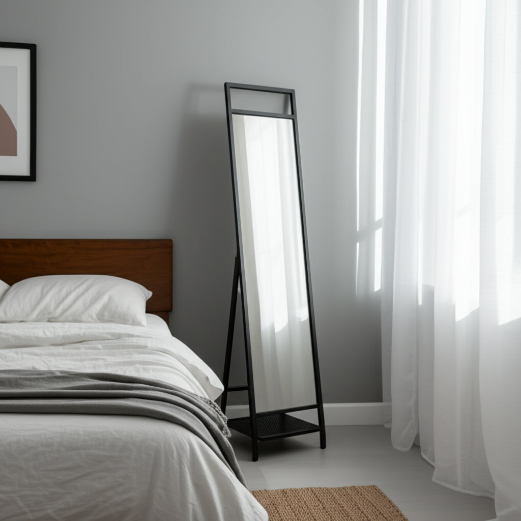 Denver 63" Standing Mirror W/ Hooks, Black