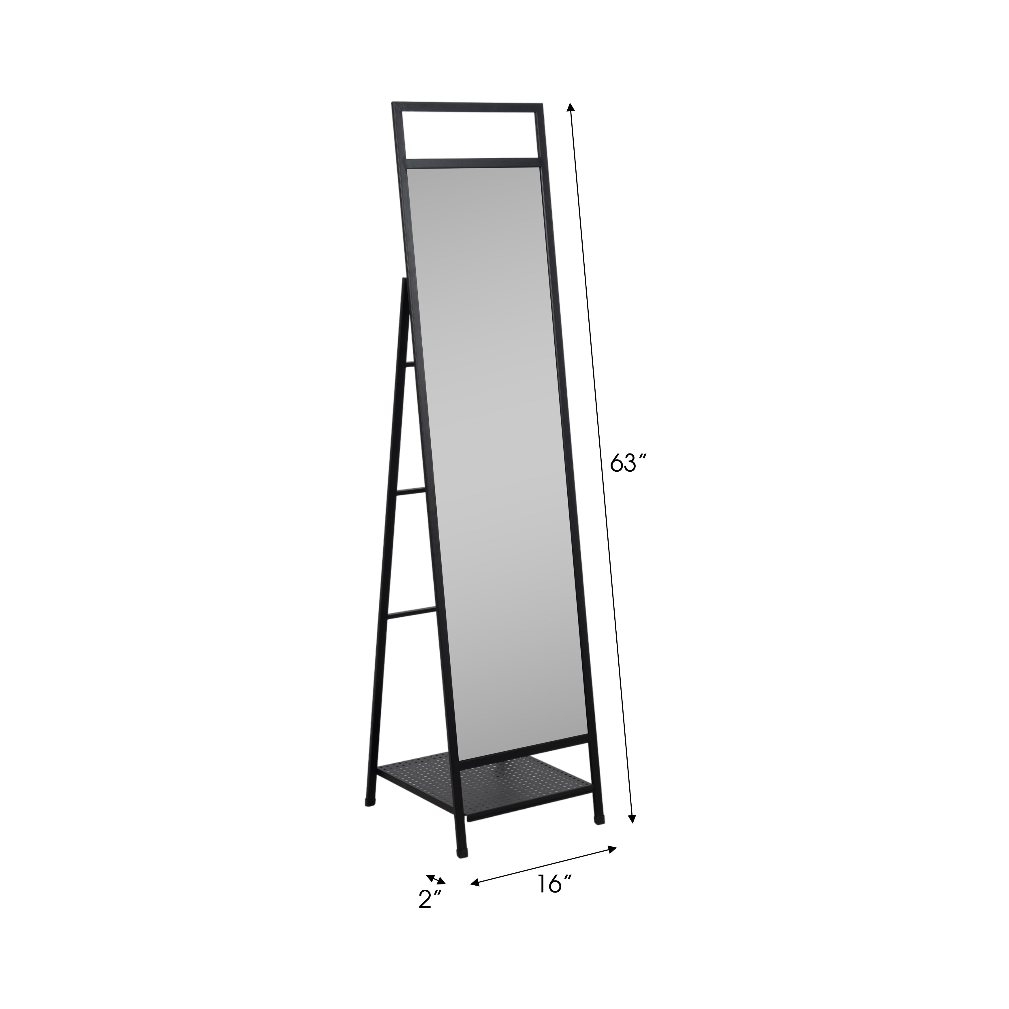 Denver 63" Standing Mirror W/ Hooks, Black