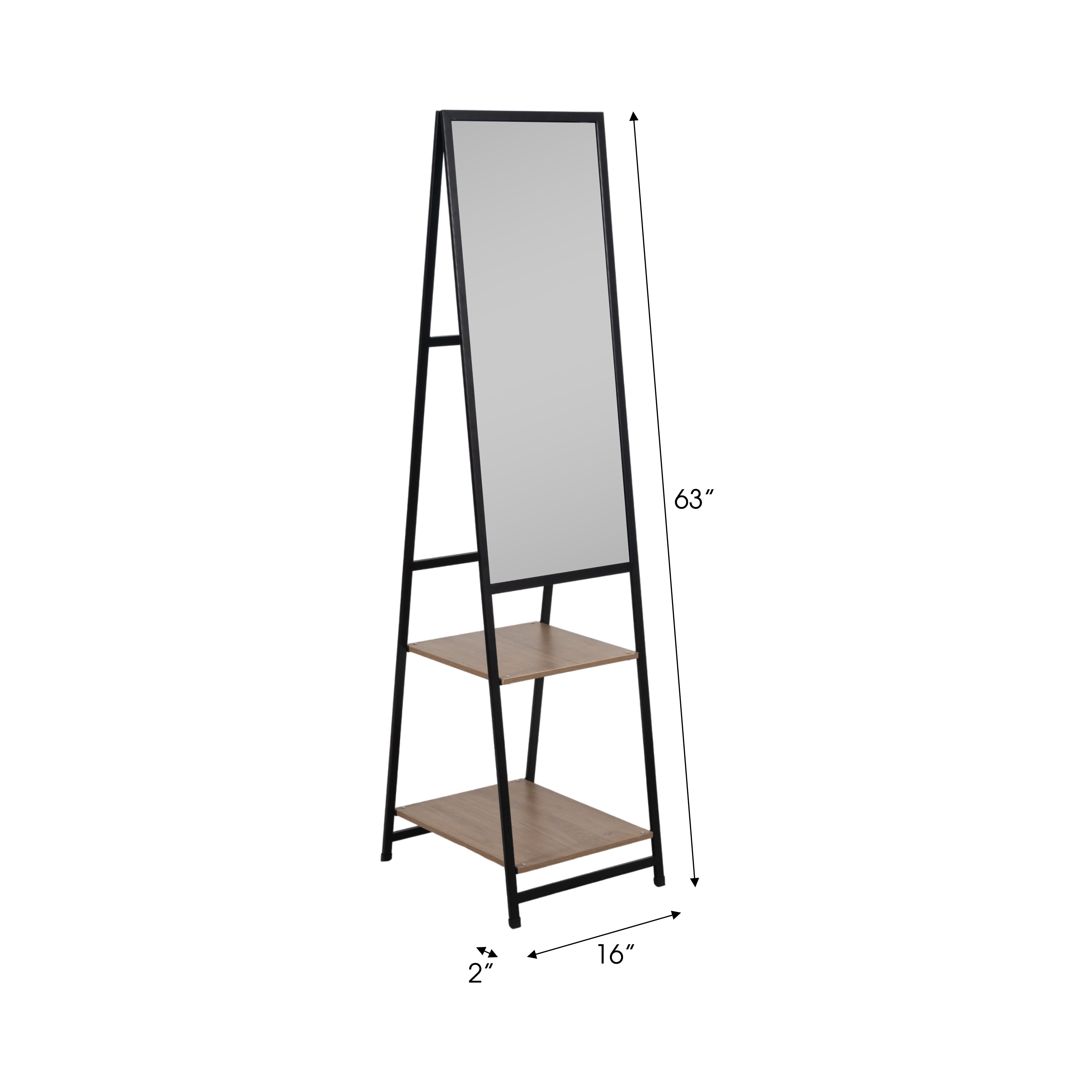 Denver Standing Mirror W/ Wood Shelves