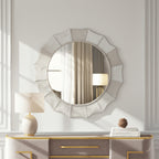 Round Ivory Inverted Scallop Hair On Hide Wall Mirror