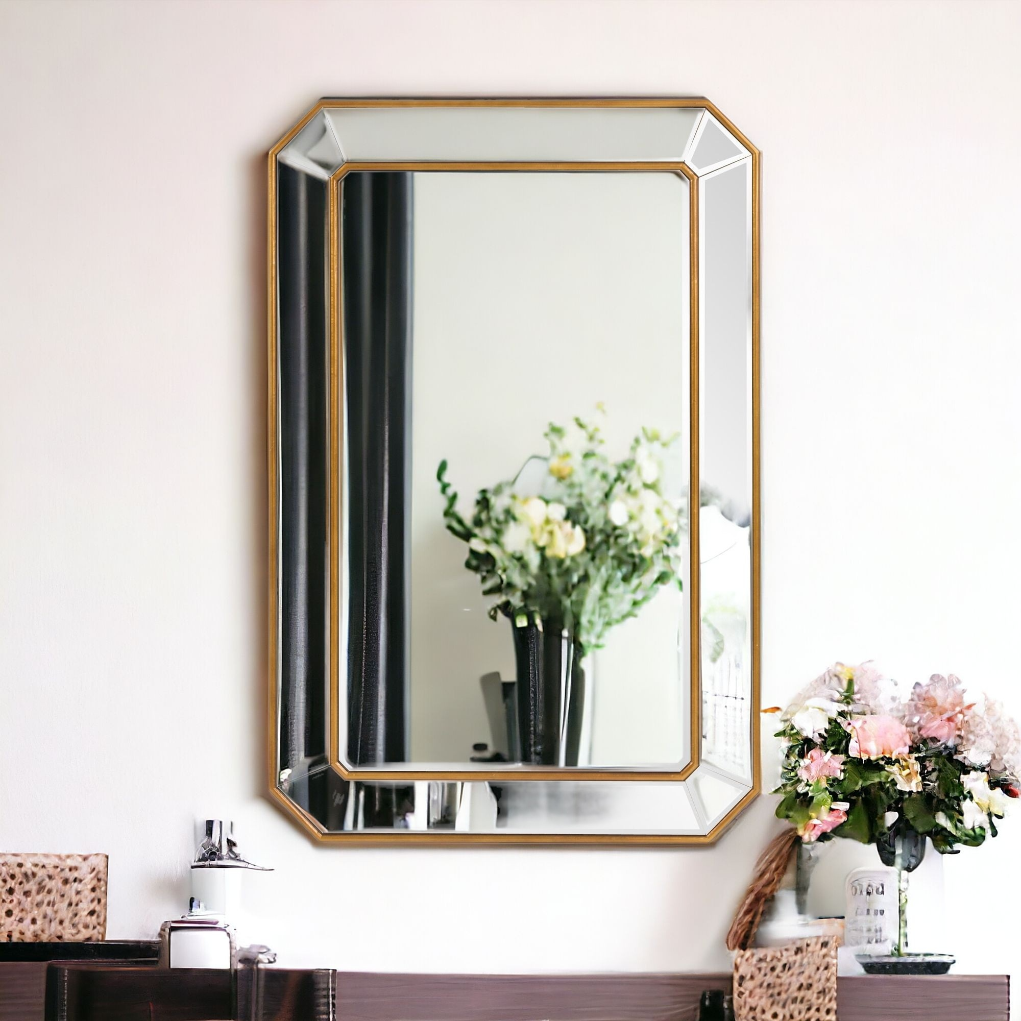 Gold Leaf Rectangle Accent Mirror