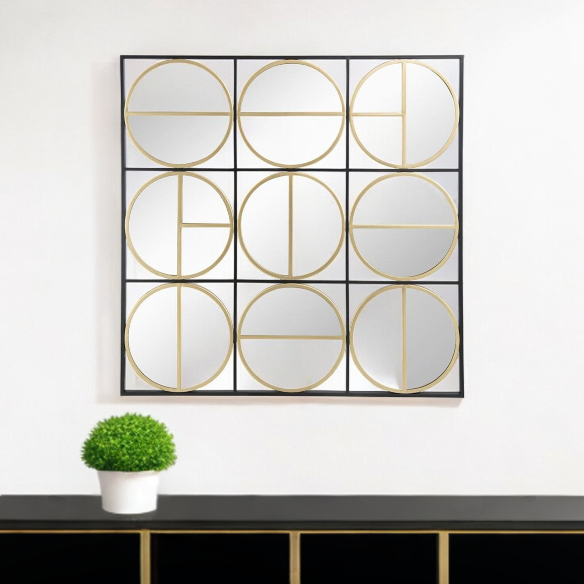 Black & Gold Square Iron Accent Mirror