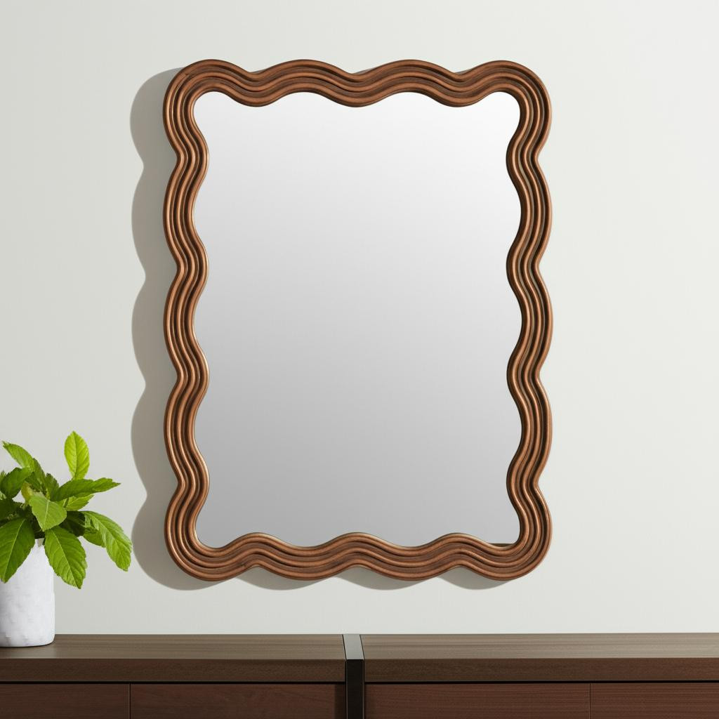 Mocca Wavy Wood Mirror